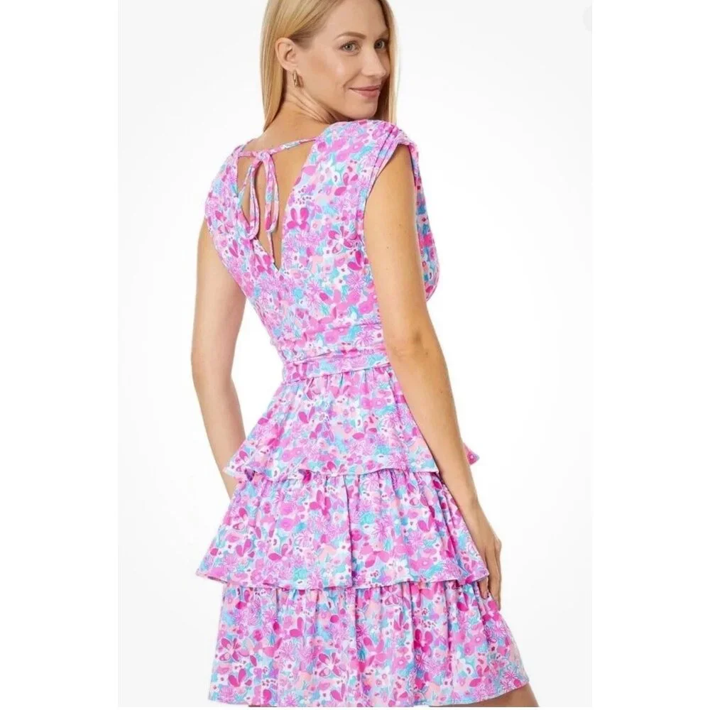 NEW Lilly Pulitzer Faye V-Neck Ruffle Dress Size M Aura Pink Baby Bloomer NWT - Picture 4 of 14